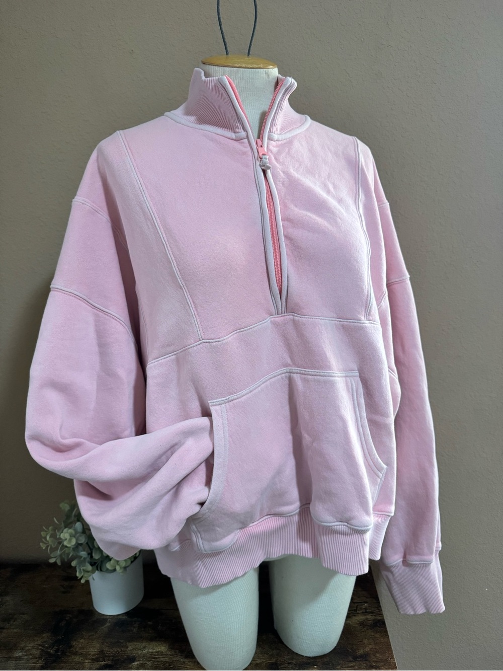 aerie Light Pink Vintage Wash Half-Zip Pullover Sweater